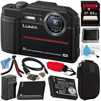 Panasonic Lumix DC-TS7 DC-TS7K Digital Camera (Black) + DMW-BLC13 Lithium Ion Battery + External Rapid Charger + 64GB SDHC Card + Small Case + Deluxe Cleaning Kit + Memory Card Wallet Bundle