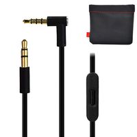 New Version Original Replacement AUX Audio Cable/Wire/Cord for Beats by Dre Headphones Solo/Studio/Pro/Detox/Wireless/Mixr/Executive/Pill with Mic and Control(Black)+Replacement Leather Pouch/Bag
