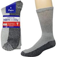 Debra Weitzner Diabetic Socks Mens Womens Non-Binding Cushion Socks Reinforced Heel Cotton 6 Pack Crew Grey/Black Sole 9-11