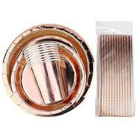 Furnoor Rose Gold Disposable Paper Cup Plate Straw Tableware Set for Party Wedding Birthday Wedding Tableware Set