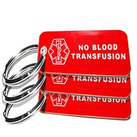 My Identity Doctor - 3 Pre-Engraved No Blood Transfusion Plastic Medical Alert ID Keychains, Small 2.25 x .79 Inch