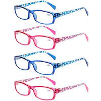NORPERWIS 4 Pairs Unisex Readers Quality Rectangular Reading Glasses for Men Women (2 Blue 2 Red, 5.00)