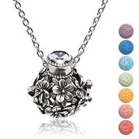 Kayder Essential Oil Diffuser Flower Ball Filigree Locket Aromatherapy Pendant Necklace with 7 Color Chakra Lava Rock Bead Inserts, Antique Silver Yoga Necklace for Women Girls, 20" to 22" Adjustable