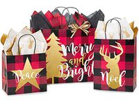 Christmas Gift Bag Bulk Assortment, Set of 75, Black & Red Buffalo Plaid