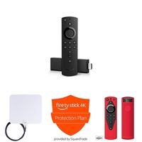Fire TV Stick 4K + AmazonBasics HD Antenna + Protection Plan + Mission Cable Remote Cover (Red)