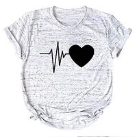 general3 Women Plus Size Short Sleeve T-Shirt ECG Print Round Neck Shirt Workout Fitness Loose Casual Blouse (Black, X-Large)