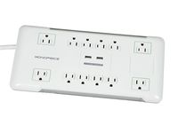 Monoprice 12 Outlet Surge Protector Power Strip with 2 Built in 2.1A USB Charger Ports - White - 6ft Cord | UL Rated, 3,420 Joules with Grounded and Protected Light Indicator