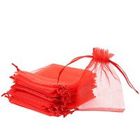 Bememo 50 Pack Red Organza Gift Candy Bags Drawstring Jewelry Pouches Wrap for Wedding Favor Christmas Valentine's Day Party Supplies, 4 x 4.72 Inch