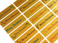Minilabel Merry, Happy Christmas Greeting Stickers, Gold Self-Stick Labels For Cards, Envelopes, Craft, Decoration