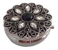 Zumoe Decorated Pill Case - Night Star - Round Silver Pill Box Tablet Medicine Vitamin Organizer Holder