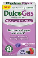 DulcoGas Maximum Strength Antigas Tablets, Wild Berry, 18 Count Box Chewable, Fruit-Flavored Gas Relief Tablets with Simethicone, Reliable Relief Starts in Minutes