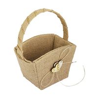 FENICAL Burlap Flower Basket Hessian Flower Girl Basket With Wooden Heart For Party Wedding