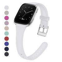 MEFEO Compatible with Fitbit Versa Bands, Slim Soft Silicone Sport Band Thin Narrow Wristband Replacement Strap for Fitbit Versa/Versa 2/Versa Lite Edition Women Men (White, Small)