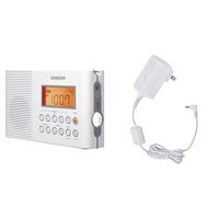 Sangean H201 Portable AM/FM/Weather Alert Digital Tuning Waterproof Shower Radio & ADP-H202 Switching Power AC Adapter for Models H201, H202, H205 and H200