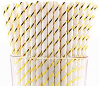 Pack of 150 Gold Foil Stripes Biodegradable Paper Drinking Straws (FDA-approved, Non-toxic, BPA-free)