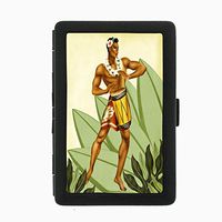 Perfection In Style Black Color Metal Cigarette Case Vintage Hawaiian Art Design 011