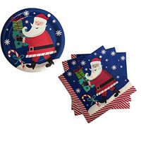 Holiday Christmas Santa Party Supplies, Serves 18 People (Includes 18 Large Paper Plates, and 20 Party Napkins)