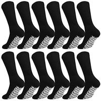 Men Women Anti Slip Grip Non Skid Crew Cotton Diabetic Socks For Home Hospital (12-pairs Black, 13-15 Extra Large)