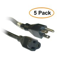 ACL 6 Feet NEMA 5-15P to NEMA 5-15R Power Extension Cable, SJT, 14 AWG, 3 Conductor, 15 Amp, Black, 5 Pack