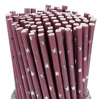 100 Paper Straws, Biodegradable fun straws, Striped Paper Straws, Bulk Set of Biodegradable Straws, Perfect For Birthdays, Weddings, Bachelorette Parties, and much more! (Pink and Silver Star)