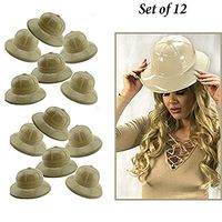 Adorox 12Pc Khaki Beige Soft Plastic Tan Childs Jungle Safari Pith Sun Hat Costume Birthday Party Favor Kids Halloween Toy