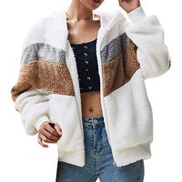 Theoylos Womens Hooded Plush Outwear Sweatshirt Ladies Color Block Cotton Coats Winter Lightweight Soft Pullover White