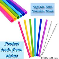 Reusable Silicon Chewy Flexible Slim Heat Resistant Straw with Cleaning Brush - Safe for Teeth - (Set of 6 Straw and 2 Cleaning Brush) for 20oz to 30 oz Hot or Cold Drink Tumblers (Straight)