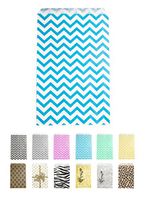 Novel Box® Blue Chevron Print Paper Gift Merchandising Bag Bundle 6X9" (100 Count) + Custom NB Pouch