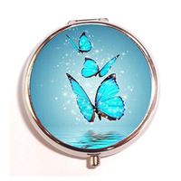 Blue Butterfly Water Custom Round Silver Pill Box Pocket 2.1 inches Medicine Tablet Holder Organizer Case for Purse