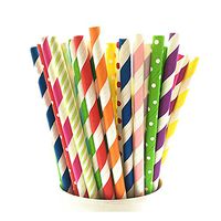 Paper Straws Gold Striped For Party Weddings / Durable Drinking Straws Assorted Multicolor Design For Decoration (100 Pack)