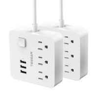2 Pack Power Strip with 3 USB 3 Outlet, TESSAN Desktop Charging Station with 5 ft Extension Cord with USB Ports, Mini Outlet Extender Perfect for Cruise Ship Dorm Room Essentials - White