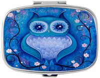 Owl Custom Silver Stylish, Slim Design Pill Box Holder，Rectangle Medicine Vitamin Organizer Pill case
