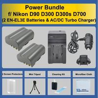 Power Bundle by eCost: 2 EN-EL3E Batteries + AC/DC Turbo Charger with Travel Adapter + Complete Deluxe Starter Kit for Nikon D90 D300 D300s D700 DSLR Camera