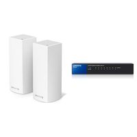 Linksys Velop Tri-band Whole Home WiFi Intelligent Mesh System, 2-Pack + Linksys 8-Port Metallic Gigabit Switch (SE3008) Bundle