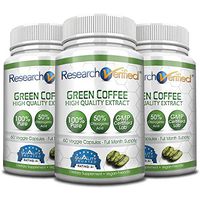 Green Coffee Bean Extract - Three Month Supply - 100% Pure by Research Verified - 50% Chlorogenic Acid - 365 Day 100% Money Back Guarantee - Try Risk Free for Fast and Easy Weight Loss