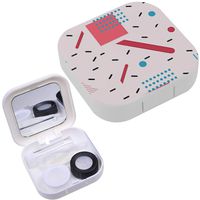 Portable Contact Lens Case Box Travel Kit Mirror + Bottle + Tweezers Container Holder [ Memphis Style ]