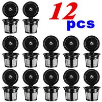 Kicoco Reusable K Cups, 12 Packs Reusable Coffee Filters Reusable Coffee Pods Stainless Mesh for Keurig Brewers 1.0 or 2.0 Machine - Eco Friendly Stainless Steel Mesh Filter (Black) (Black.)