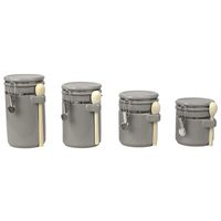 Home Basics 4PC Ceramic Canister Set W/Spoon (Grey)