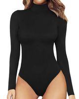 MANGOPOP Women's Mock Neck/Turtle Neck Long Sleeve Modal Bodysuit Jumpsuit (1 Mock Neck - Black, X-Large)