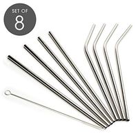 Andcolors Stainless Steel Straws Set 18/8 Stainless Steel re-useable and Environmentally Friendly Easy to Clean with Included Cleaning Brush Dishwasher Safe (Set of 8)