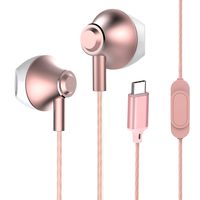 USB Type C Earbuds, Stereo Bass Noise Cancelling Earphbones for Sport,Headsets Compatible with Google Pixel 2/XL, Xiaomi,Huawei and More (Rose Gold)