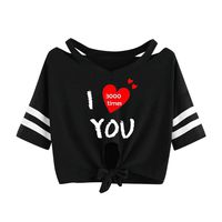 Shusuen Women's Loose Short Sleeve Summer T-Shirt Crop Tops Blouse I Love You 3000 Times V Neck Casual Camisoles Tees
