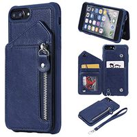 Samsung Galaxy S9 Anti Fall Button&Anti Fall Zipper Blue Flip Case Leather Cover Kickstand Card Holders Premium Business Mobile Phone Cover