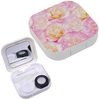 Portable Contact Lens Case Box Travel Kit Mirror + Bottle + Tweezers Container Holder [ Plenty Pink Natural Roses ]