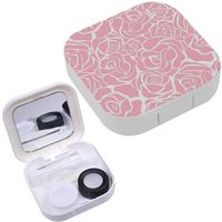 Portable Contact Lens Case Box Travel Kit Mirror + Bottle + Tweezers Container Holder [ Pink Roses ]