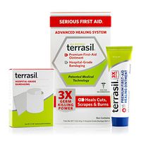 First Aid Healing -Flexible Self Adhesive Bandages & Cream Premium 3X Faster Healing Dr Recommended Patented All Natural for Emergency Kits Quick Clot Cuts Scrapes Burns Sores