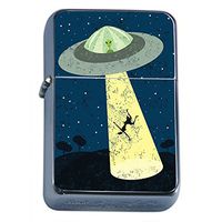 Vintage Alien Abduction S10 Flip Top Oil Lighter Smoking Cigarette Smoker Includes Free Silver Case