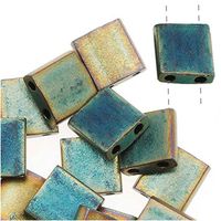 Miyuki Tila 2 Hole Square Beads Matte Metallic Green Iris