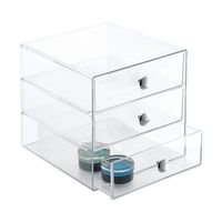 iDesign 3-Drawer Plastic Vanity Organizer, Compact Storage Organization Set for Dental Supplies, Hair Care, Bathroom, Office, Dorm, Desk, Countertop, Office, 6.5" x 6.5" x 6.5", Clear