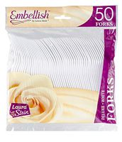 [100 Forks] Embellish White Disposable Heavy Duty Plastic Forks, Ideal For Wedding, Catering, Parties, Buffets, Events, Or Everyday Use,